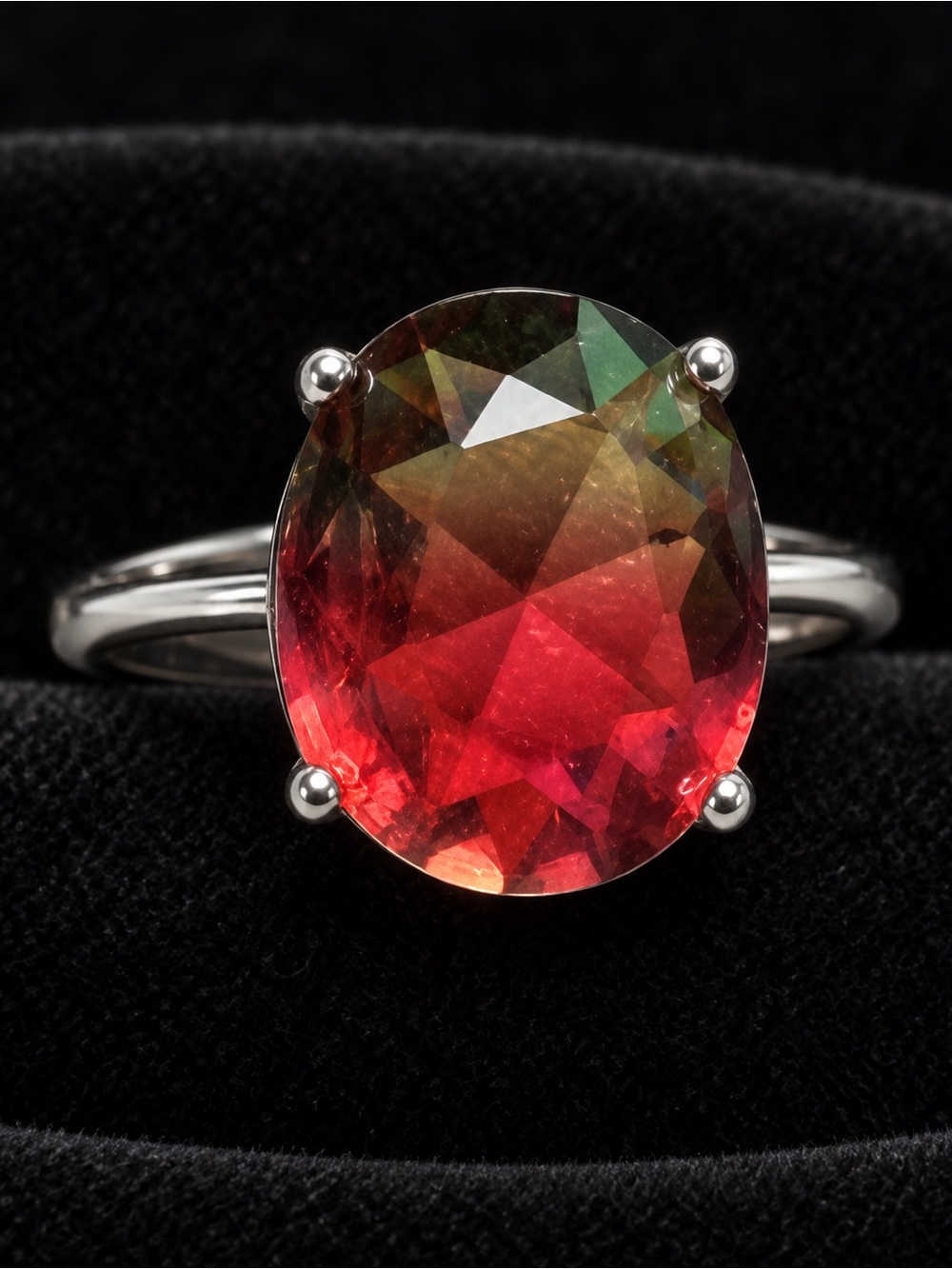 NEW Sterling Silver Watermelon Tourmaline Ring Large Oval Statement Ring Sz 6.5